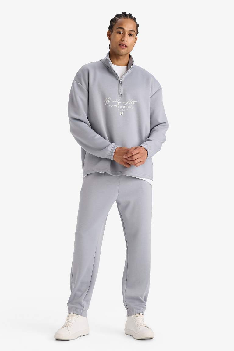 Толстовка DeFactoFit NBA Brooklyn Nets Boxy Fit с воротником-стойкой из дайвинг-ткани Scuba