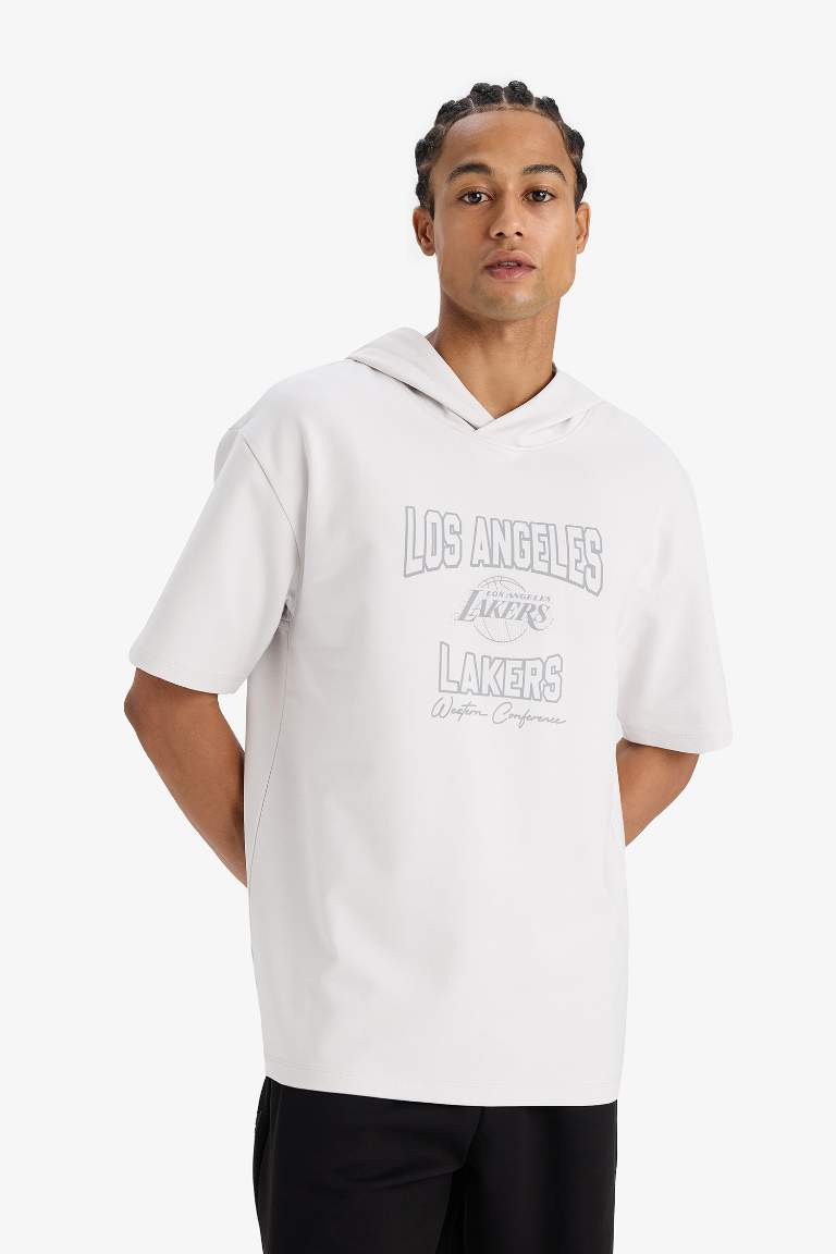 Футболка DeFactoFit NBA Los Angeles Lakers Boxy Fit с капюшоном и короткими рукавами