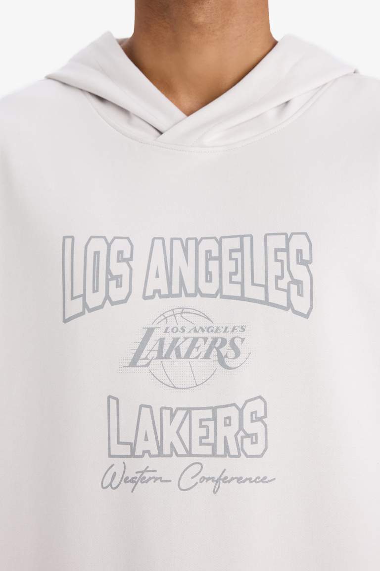 Футболка DeFactoFit NBA Los Angeles Lakers Boxy Fit с капюшоном и короткими рукавами