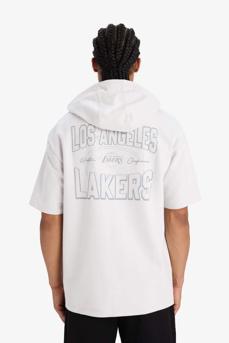 Футболка DeFactoFit NBA Los Angeles Lakers Boxy Fit с капюшоном и короткими рукавами