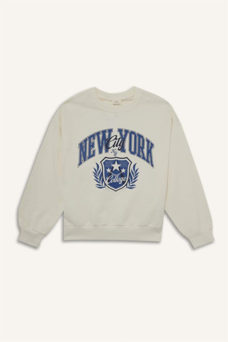 Girl Relax Fit Crew Neck Printed Sweatshirt