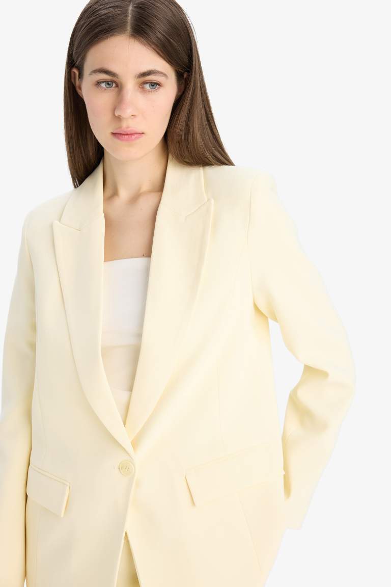 Oversize Fit Jacket Collar Crepe Blazer