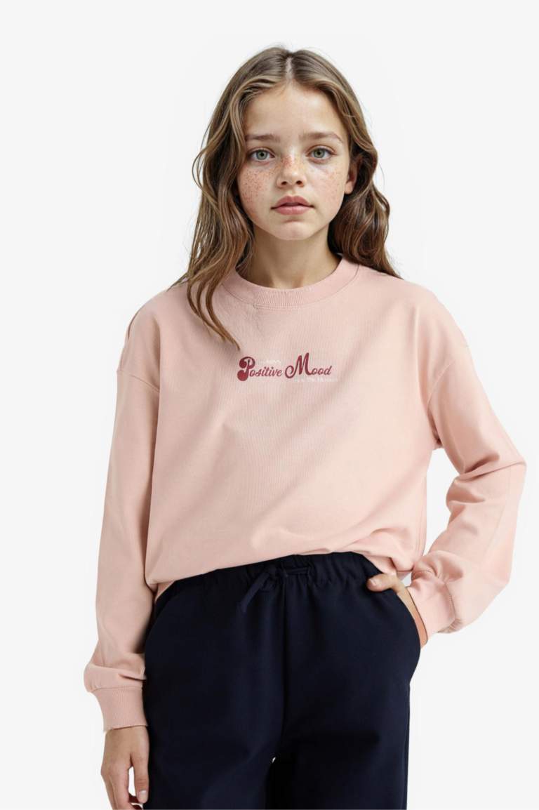 Sweatshirt ample à col rond imprimé pour fille