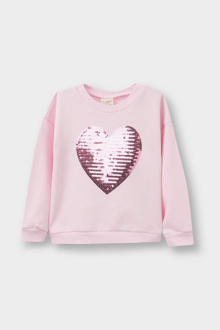 Kız Bebek Bisiklet Yaka Baskılı İçi Yumuşak Tüylü Sweatshirt