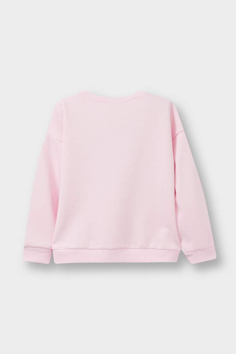 Kız Bebek Bisiklet Yaka Baskılı İçi Yumuşak Tüylü Sweatshirt