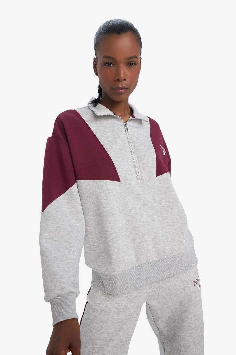 DeFactoFit NBA Boston Celtics Oversize Geniş Kalıp Yarım Fermuarlı Skuba Dalgıç Kumaş Sporcu Sweatshirt