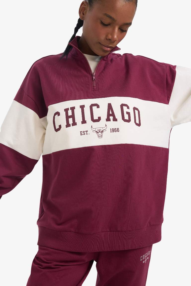 DeFactoFit NBA Chicago Bulls оверсайз с наполовину застёгивающимся спортивным свитшотом