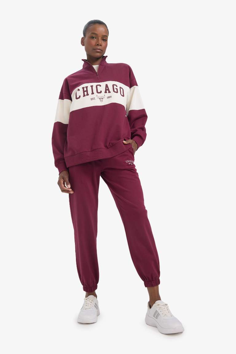 DeFactoFit NBA Chicago Bulls оверсайз с наполовину застёгивающимся спортивным свитшотом