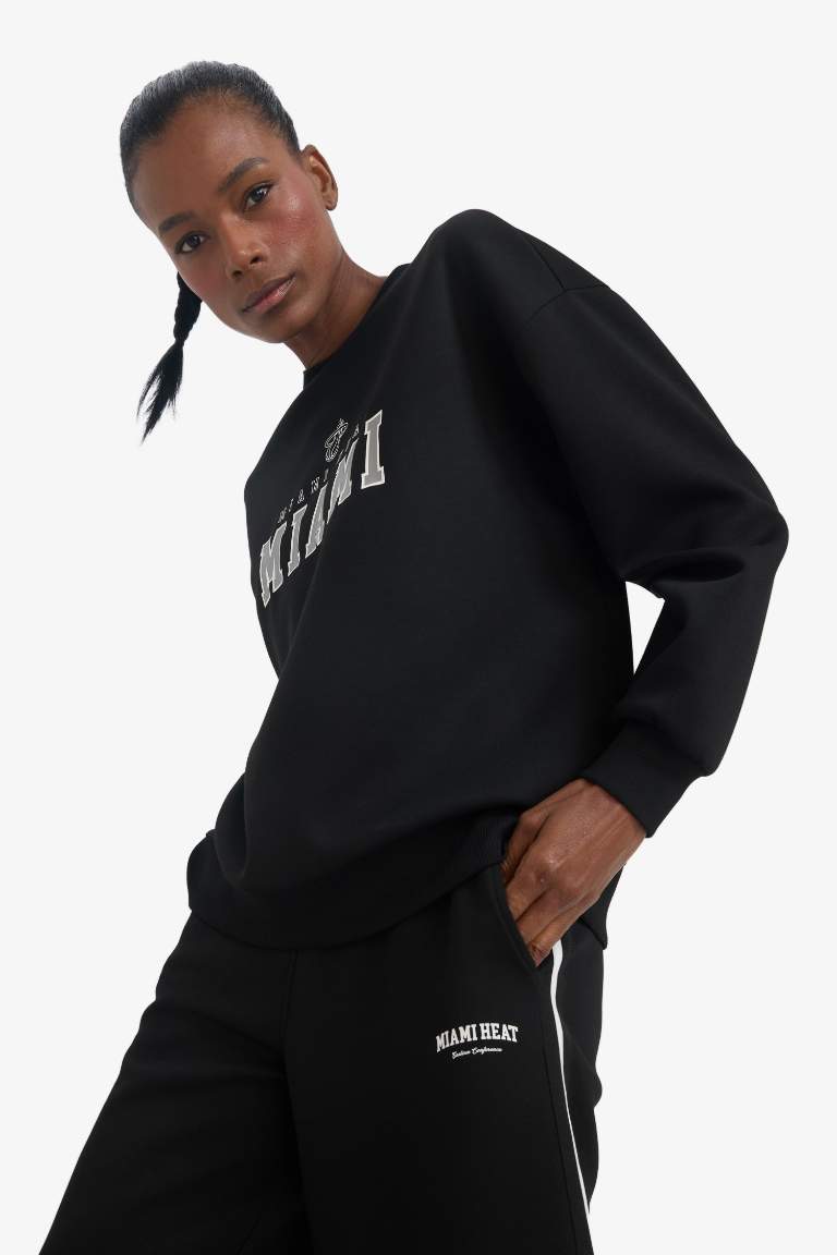DeFactoFit NBA Miami Heat Oversize Fit Scuba Fabric Sports Sweatshirt