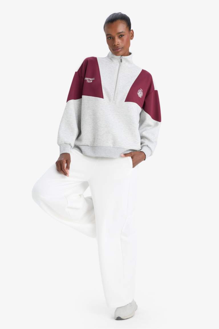 DeFactoFit Oversize Loose Fit Half Zippered Scuba Fabric Sports Sweatshirt