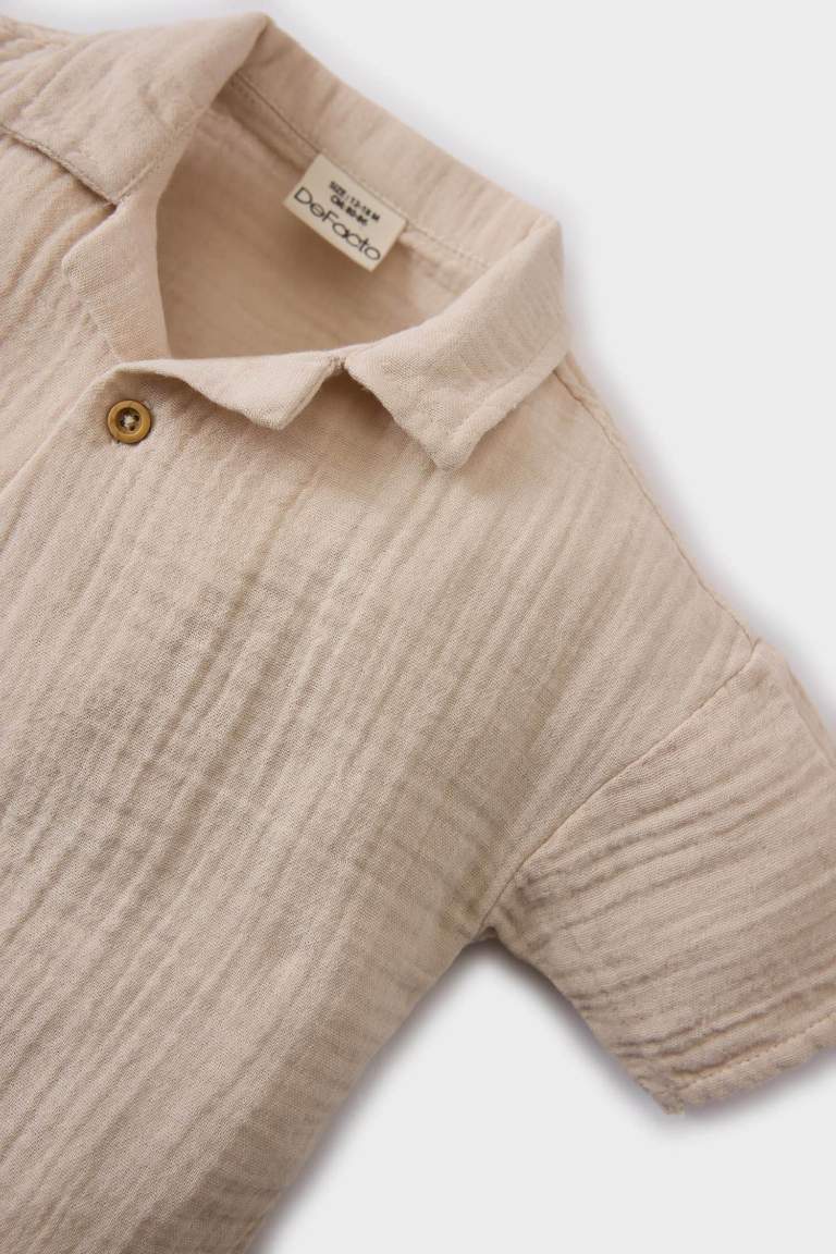 Baby Boy Shirt Collar Muslin Short Sleeve Shirt