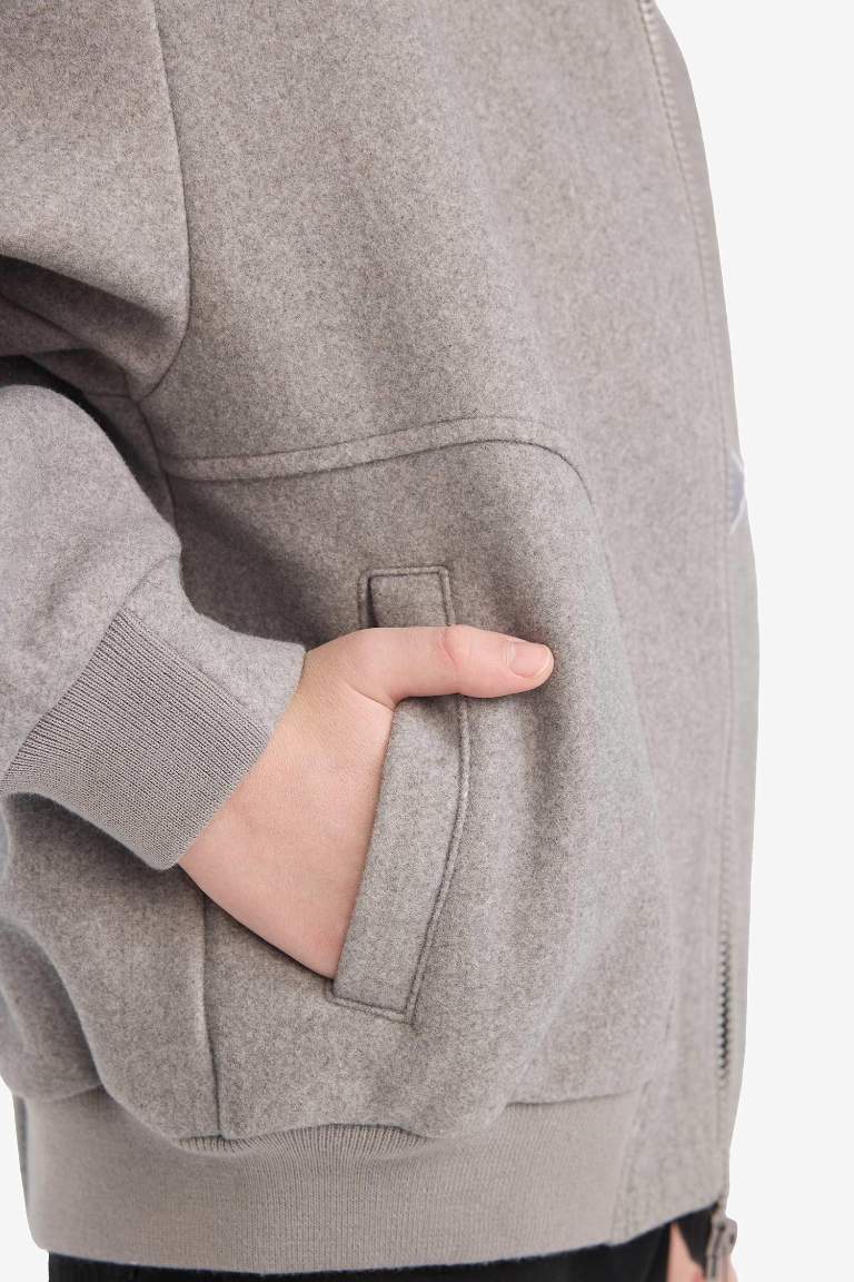Boy College Collar Zippered Bomber Jacket