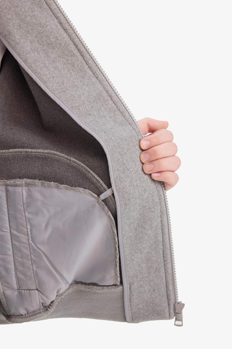 Boy College Collar Zippered Bomber Jacket