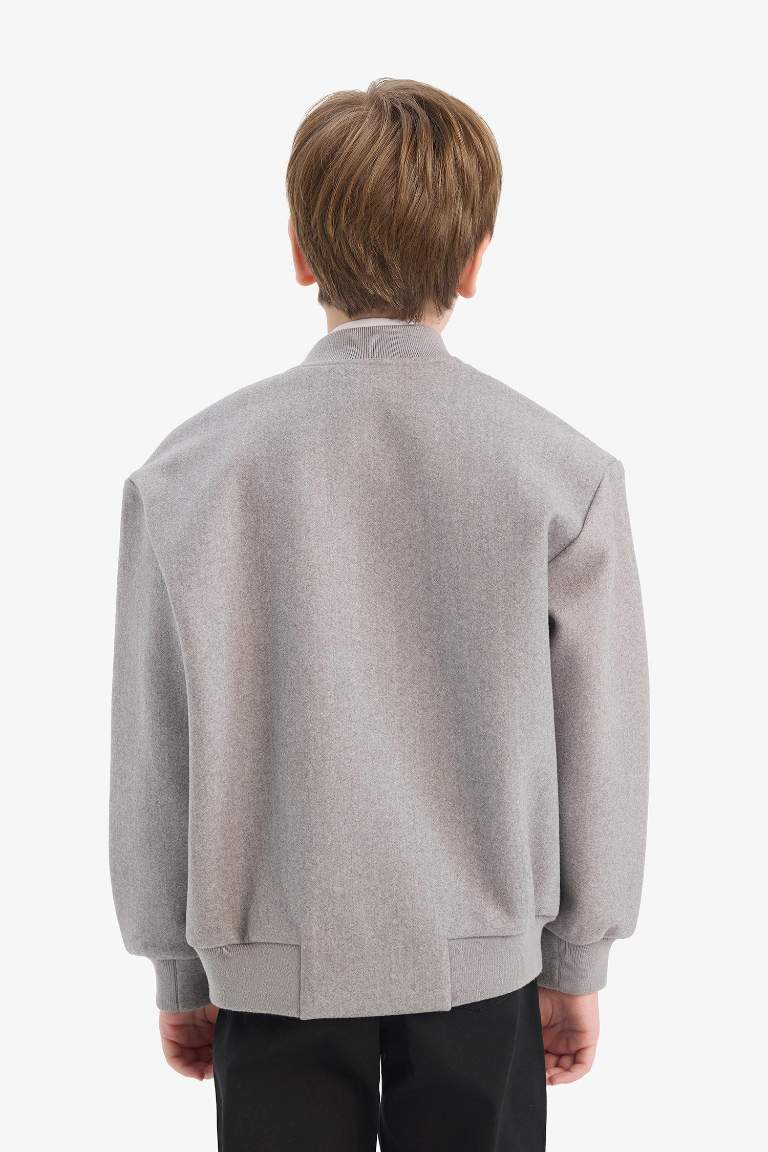 Boy College Collar Zippered Bomber Jacket