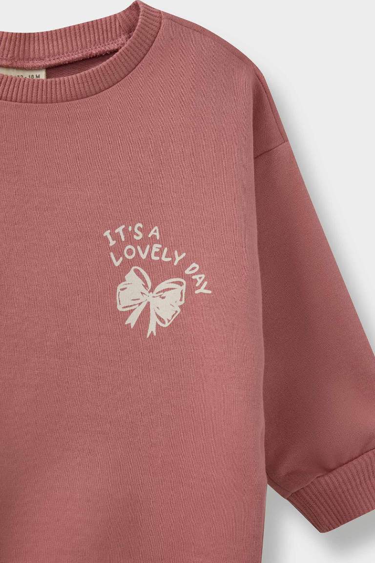 Kız Bebek 2'li Takım Baskılı Sweatshirt Eşofman Altı