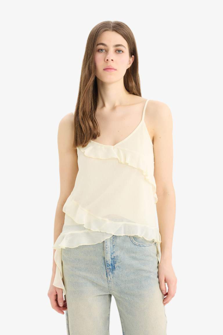 Regular Fit V Neck Chiffon Strappy Blouse