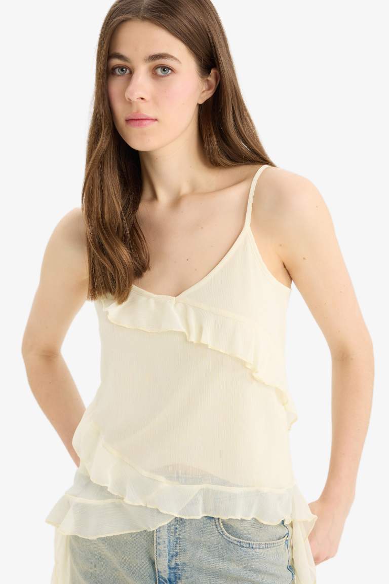 Regular Fit V Neck Chiffon Strappy Blouse