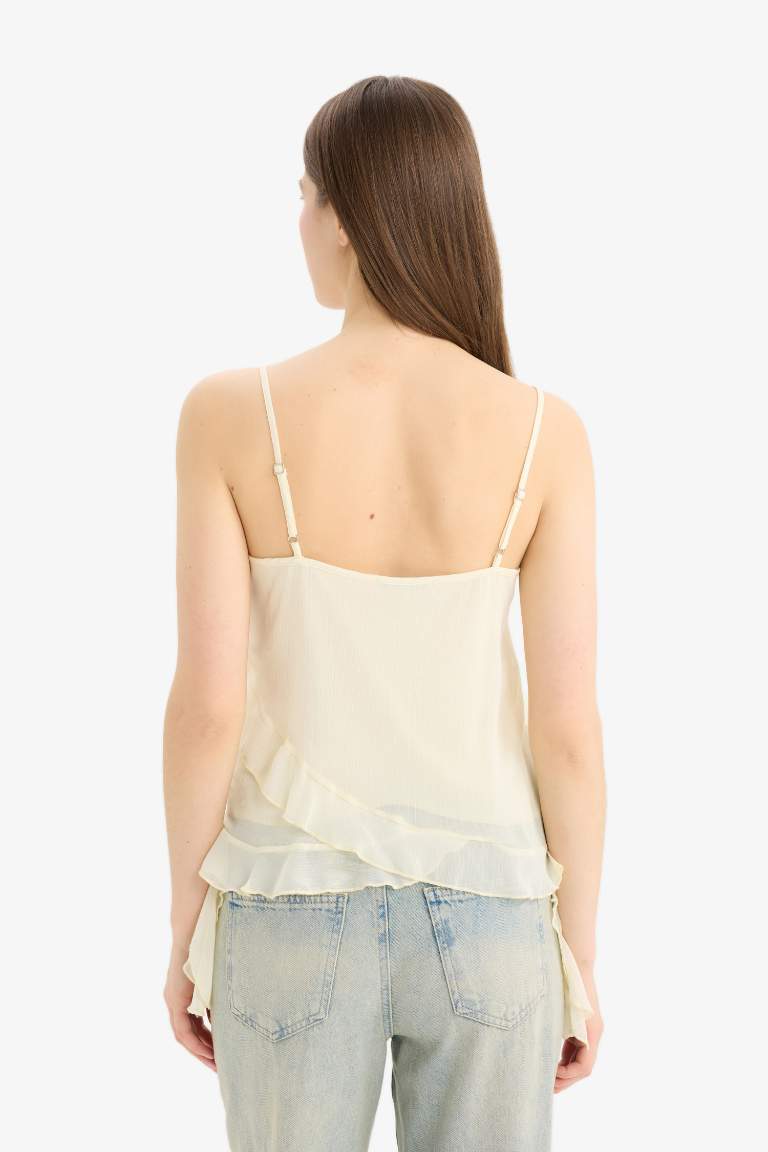 Regular Fit V Neck Chiffon Strappy Blouse