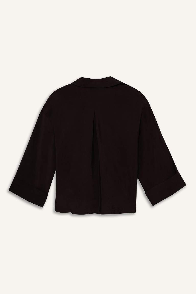 Loose Fit Apaş Yaka Basic Düz Uzun Kollu Gömlek
