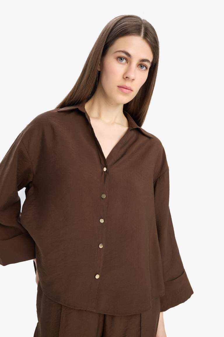 Loose Fit Shirt Collar Long Sleeve Shirt