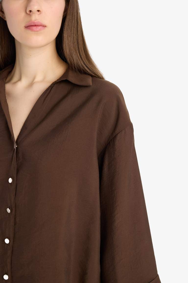 Loose Fit Shirt Collar Long Sleeve Shirt