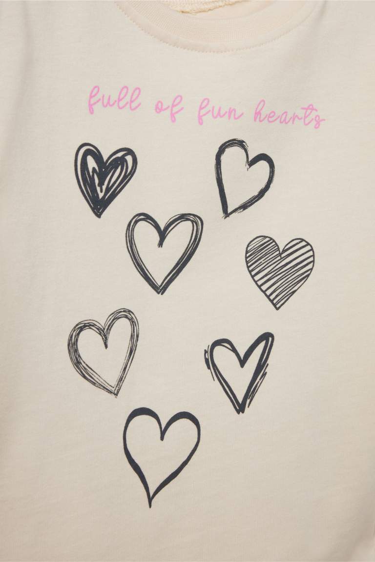 Kız Bebek Bisiklet Yaka Kalp Desenli 2'li Uzun Kollu Tişört