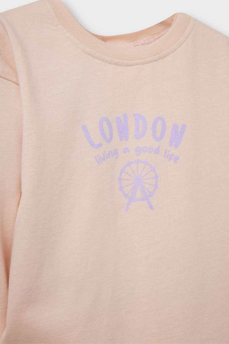 Kız Bebek Bisiklet Yaka Kalp Desenli 2'li Uzun Kollu Tişört