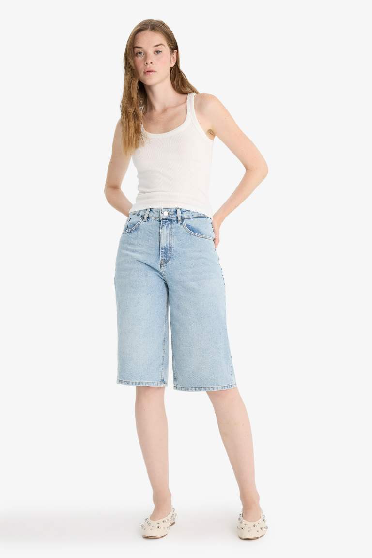 Yüksek Bel Jean Bermuda Şort
