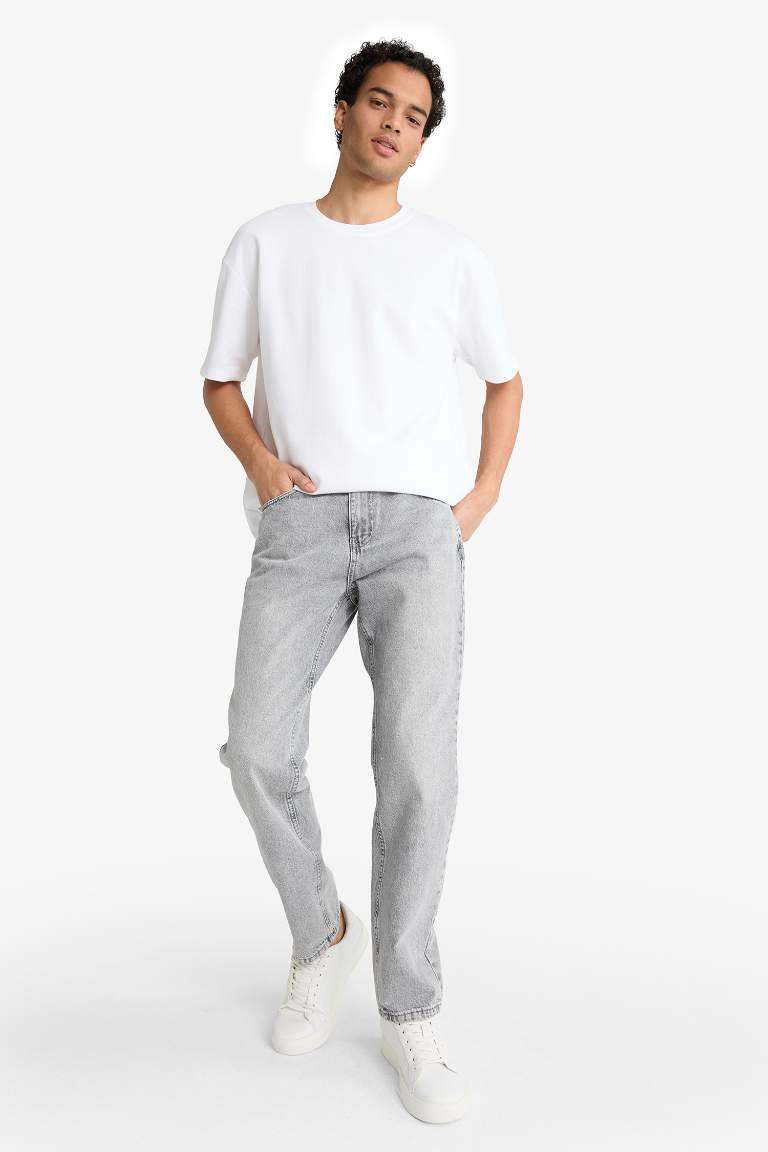 Straight Fit Regular Hem Denim Trousers