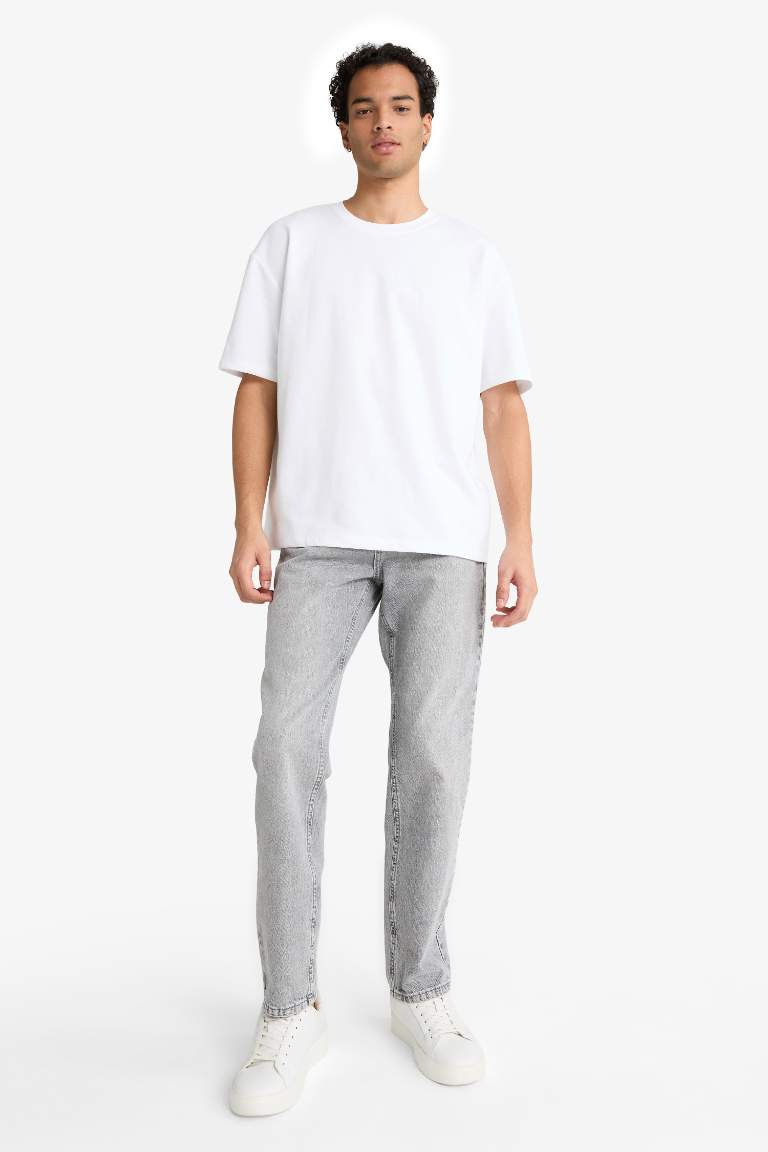 Straight Fit Regular Hem Denim Trousers