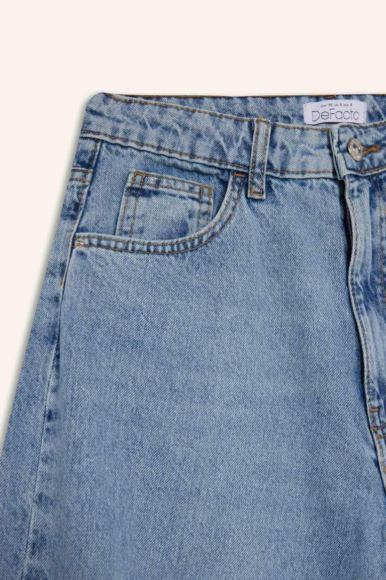 Wide Leg Ripped Detail High Waist Long Jeans