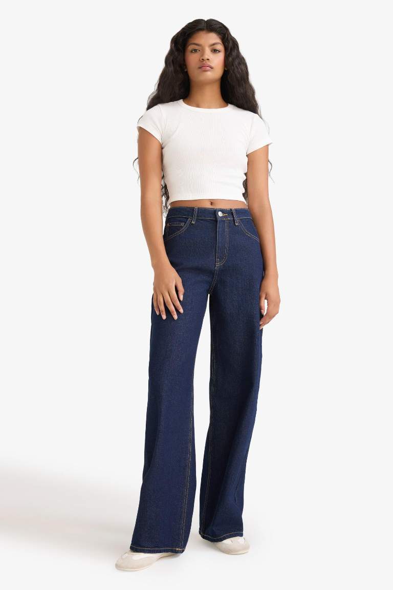 Wide Leg Normal Bel Düz Paça Uzun Jean Pantolon