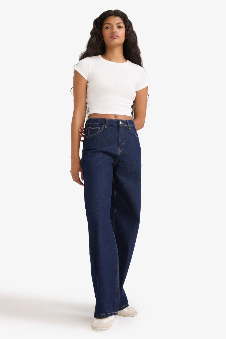 Wide Leg Normal Bel Düz Paça Uzun Jean Pantolon