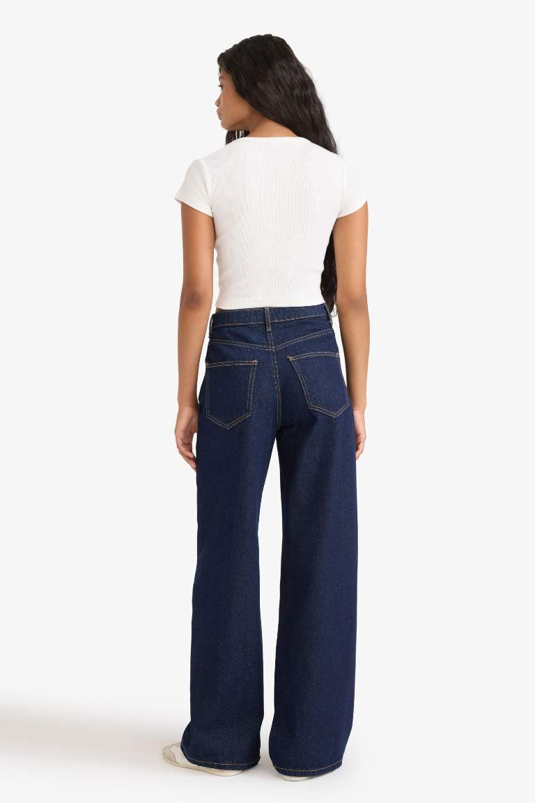 Wide Leg Normal Bel Düz Paça Uzun Jean Pantolon