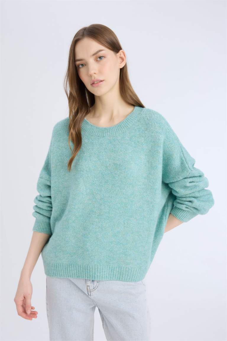 Oversize Geniş Kalıp Bisiklet Yaka Triko Kazak