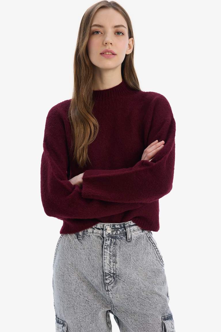 Pull tricot basique sans couture à col rond et coupe régulière