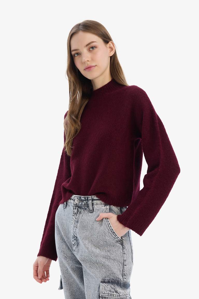 Pull tricot basique sans couture à col rond et coupe régulière