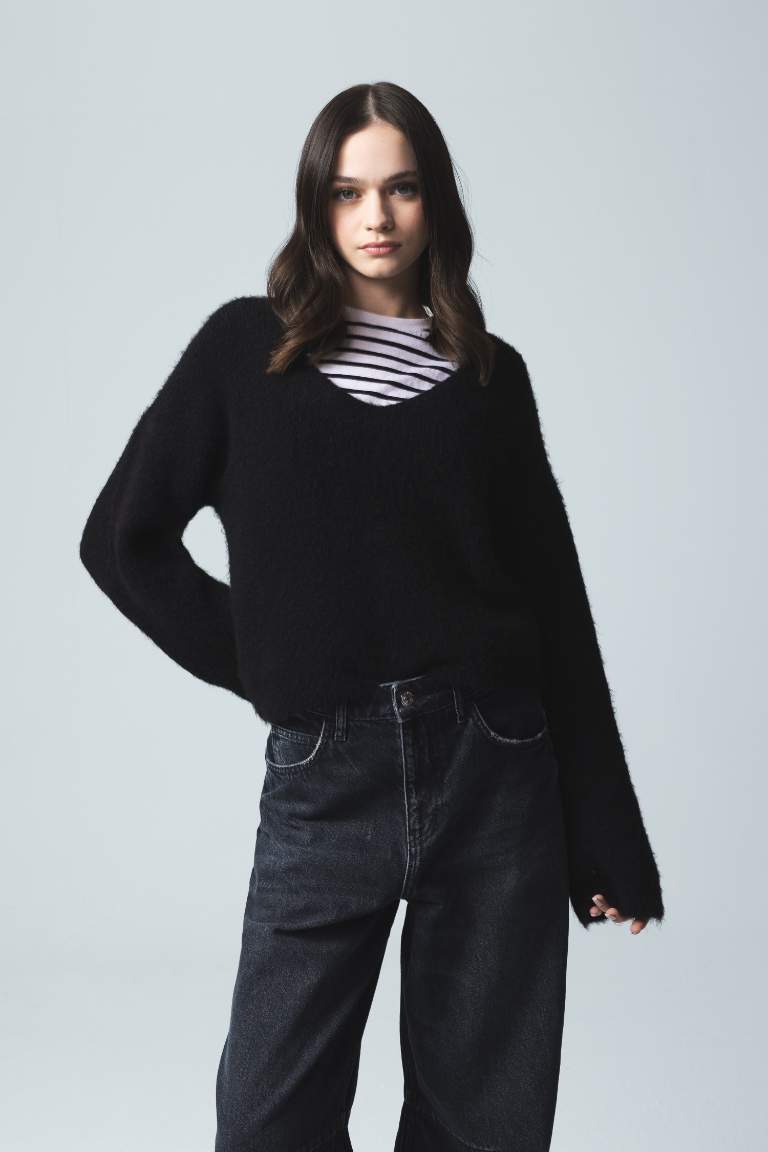 Regular Fit V Neck Basic Knit Pullover