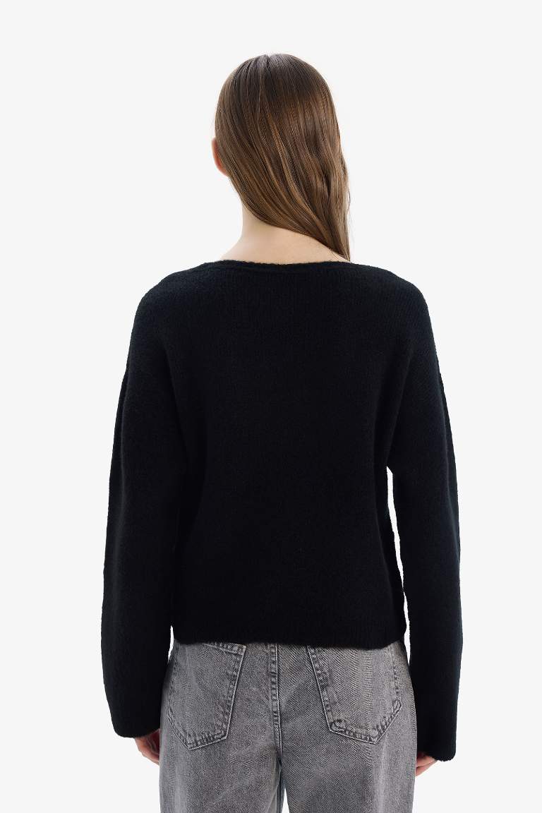 Regular Fit V Neck Basic Knit Pullover