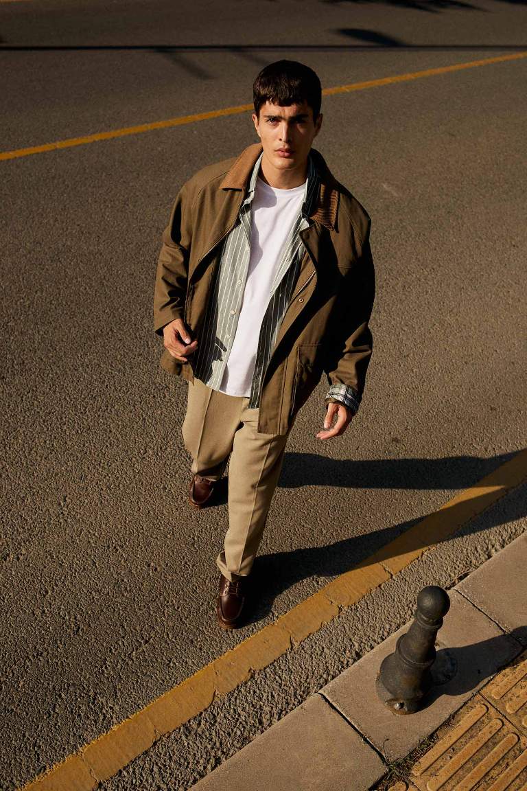 Regular Fit Shirt Collar Cotton Lined Cotton Jacket