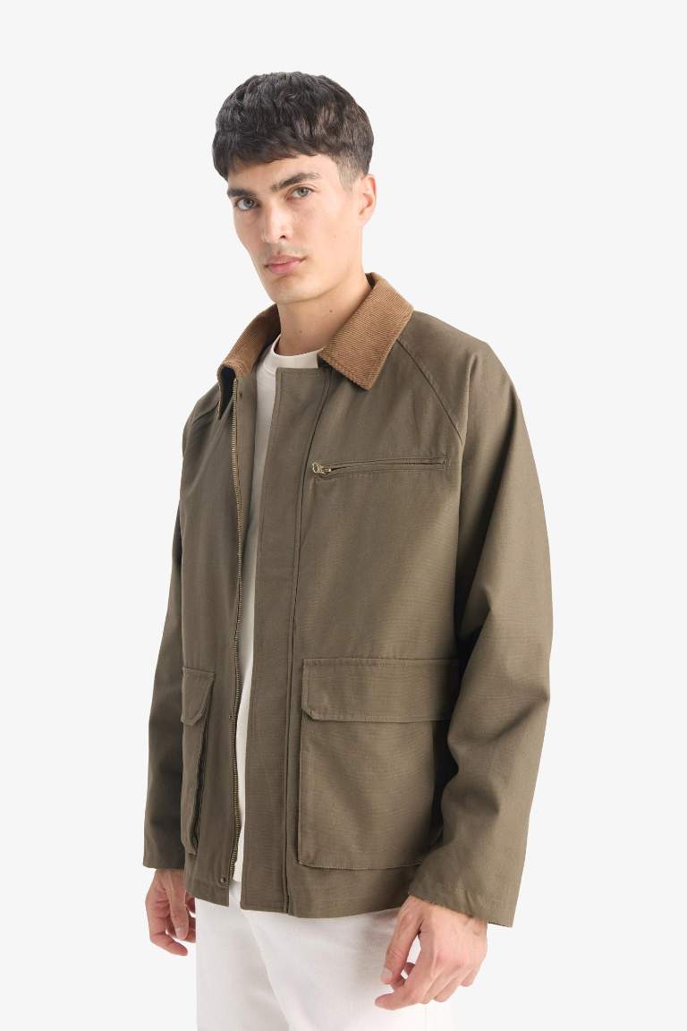 Regular Fit Shirt Collar Cotton Lined Cotton Jacket