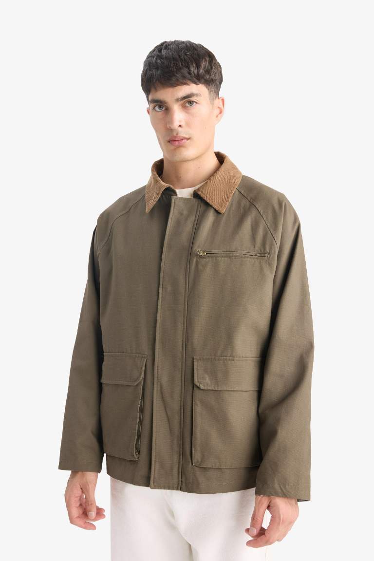 Regular Fit Shirt Collar Cotton Lined Cotton Jacket