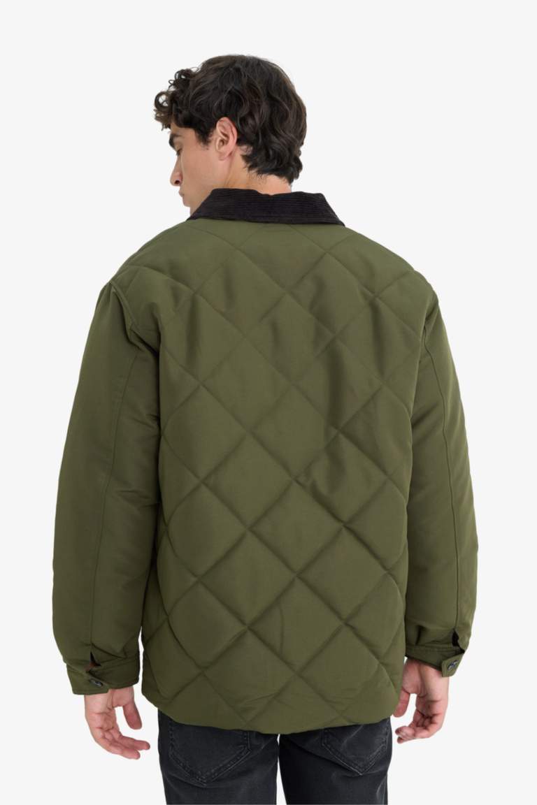 Relax Fit Gömlek Yaka Astarlı Kadife Yakalı Fermuarlı İç Cepli Mont