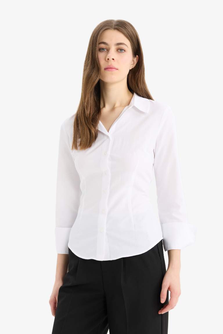 Chemise slim basique en bengaline à manches longues