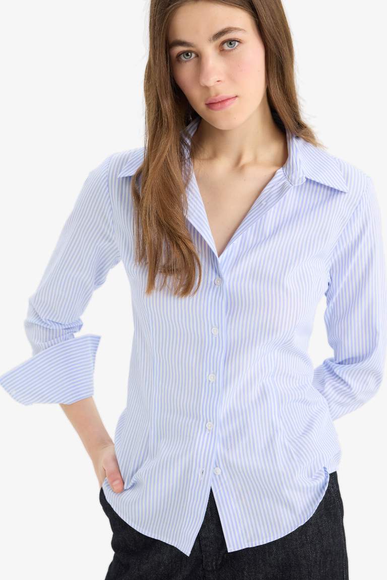 Slim Fit Shirt Collar Striped Long Sleeve Shirt