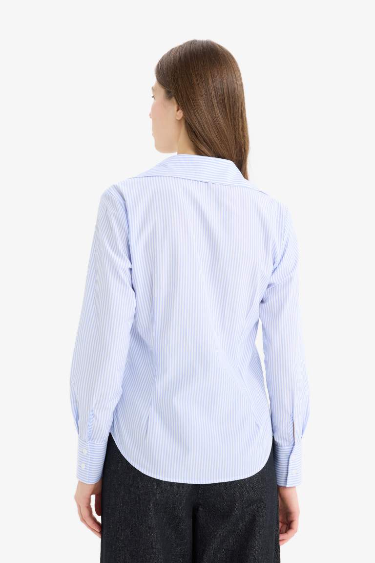 Slim Fit Shirt Collar Striped Long Sleeve Shirt