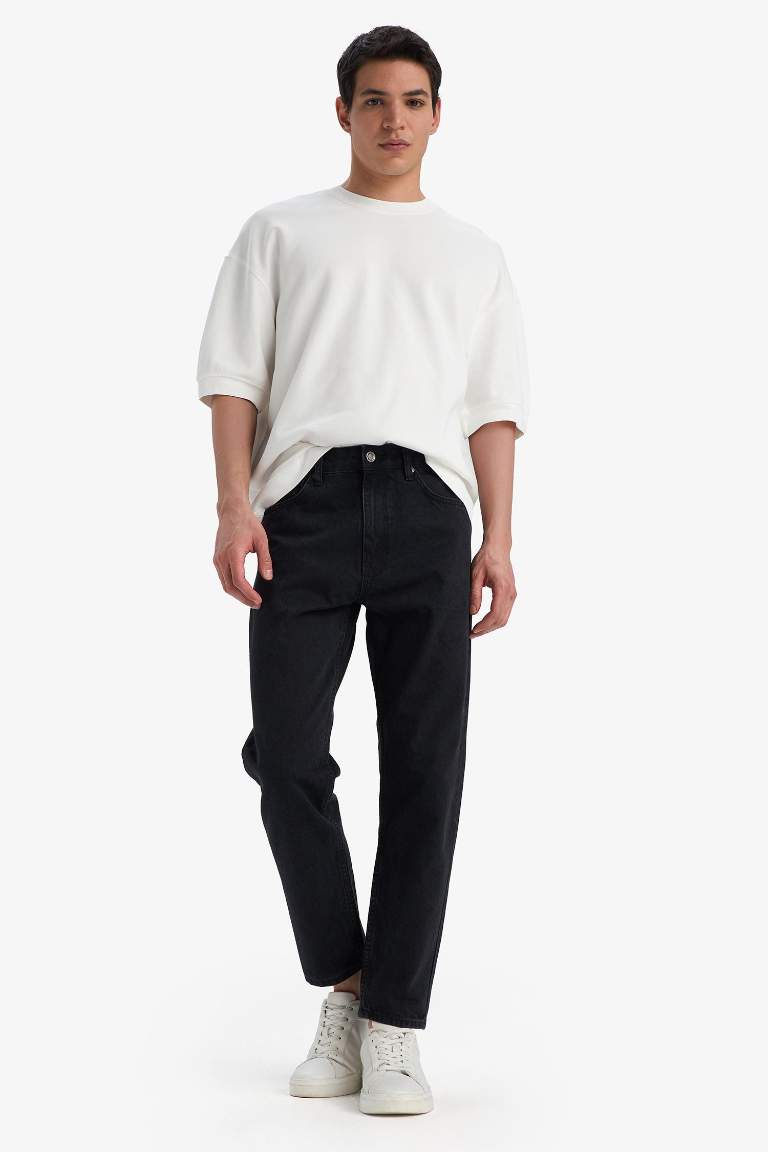 %100 Pamuk 90's Slim Fit Dar Kalıp Yüksek Bel Dar Paça Siyah Jean Pantolon