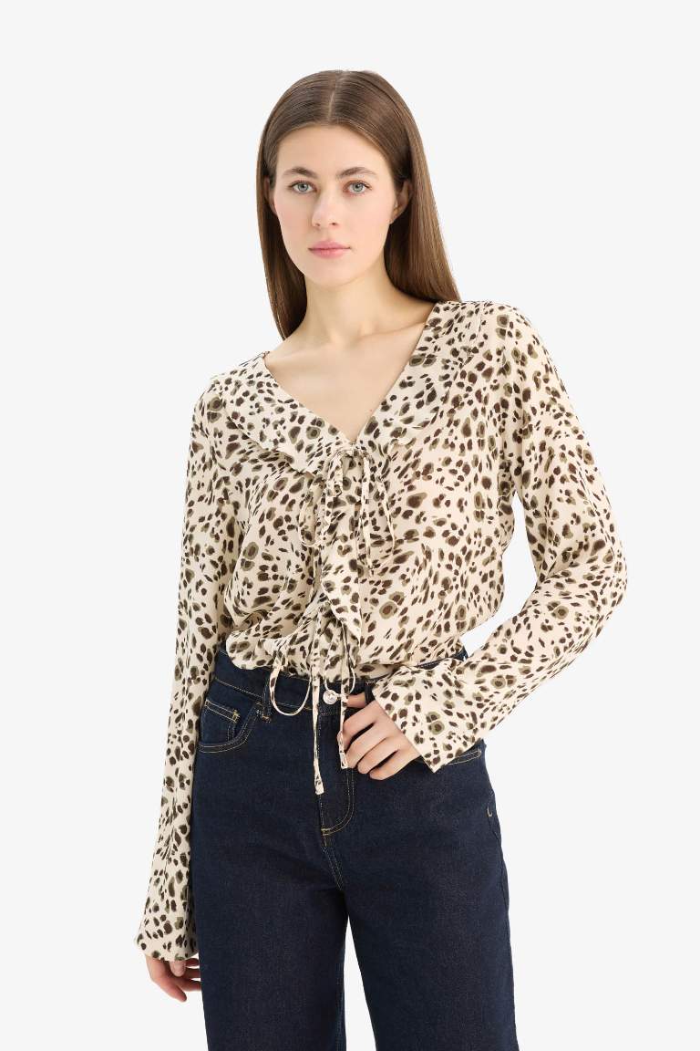 Regular Fit V Neck Leopard Shirt