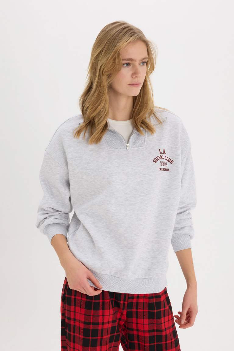 Sweatshirt oversize imprimé à col montant avec fermeture zip