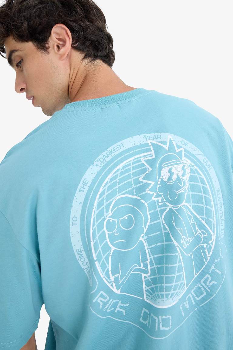 %100 Pamuk Rick and Morty Boxy Fit Rahat Kesim Bisiklet Yaka Sırt Baskılı Kısa Kollu Tişört